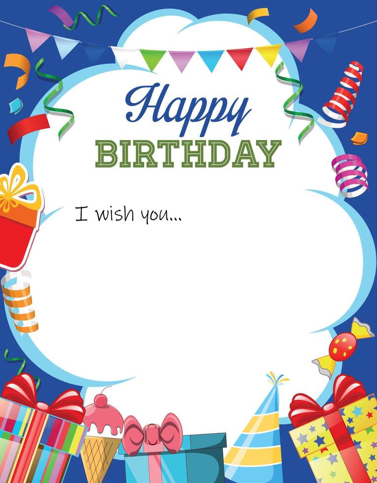 colorful birthday greeting card with balloons, flags and streamers vector