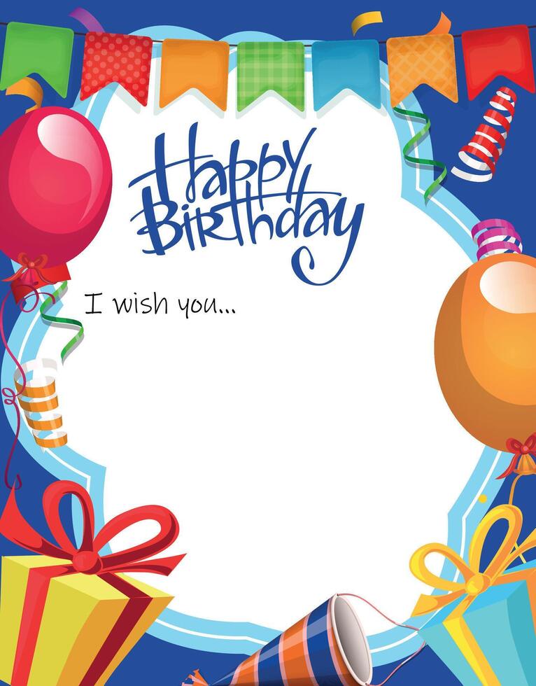 colorful birthday greeting card with balloons and streamers vector