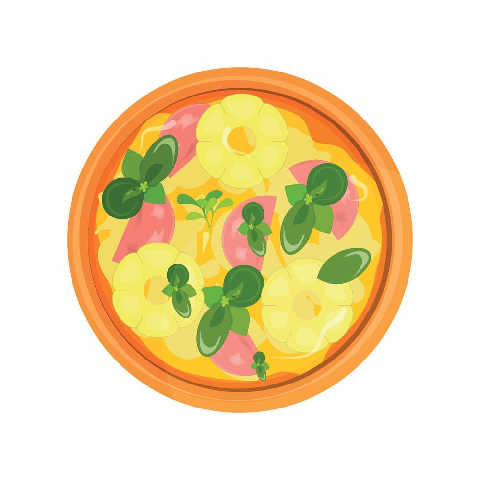 round pizza with cheese and pineapple on white background vector