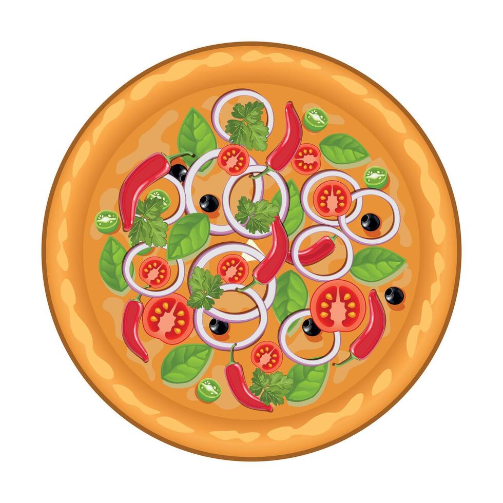 pizza with pepper and tomatoes slices on white background vector