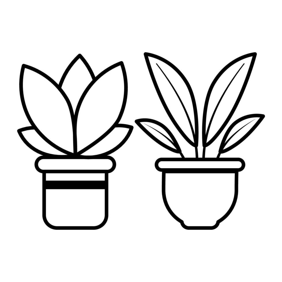 Potted Plant and Grass Outline Illustration Botanical Line Art for Coloring Pages and Nature Activities vector