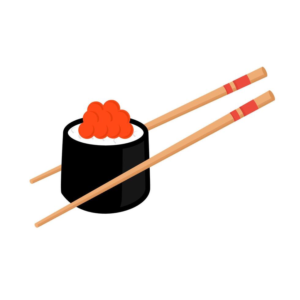 Sushi Roll with Fish Roe and Wooden Chopsticks for Asian Cuisine, Seafood Restaurants, Menus, and Culinary Promotions vector