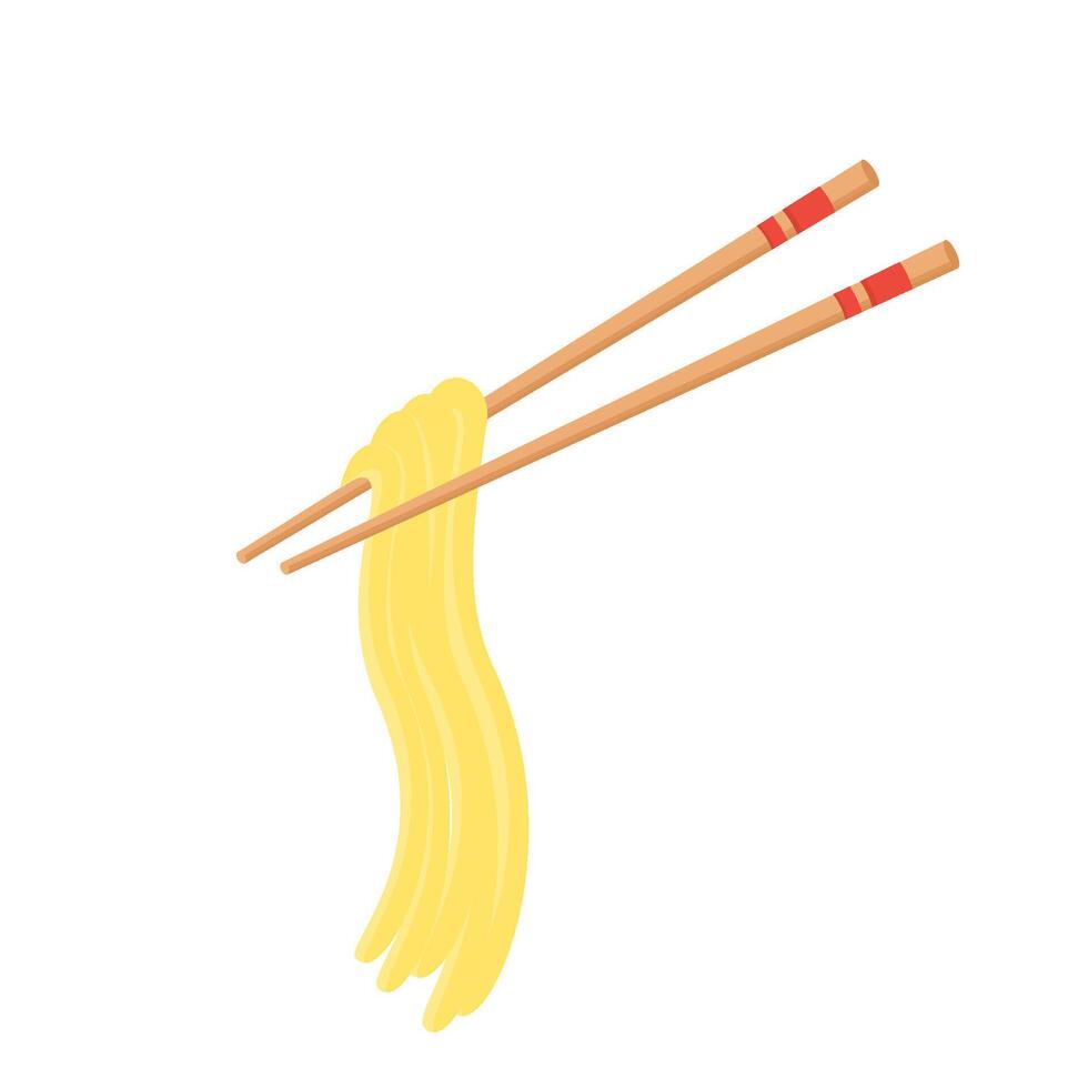 Tasty Noodles Lifted with Wooden Chopsticks, Perfect for Restaurant Menus, Food Packaging, Culinary Branding, and Advertising in Asian Cuisine Themes vector