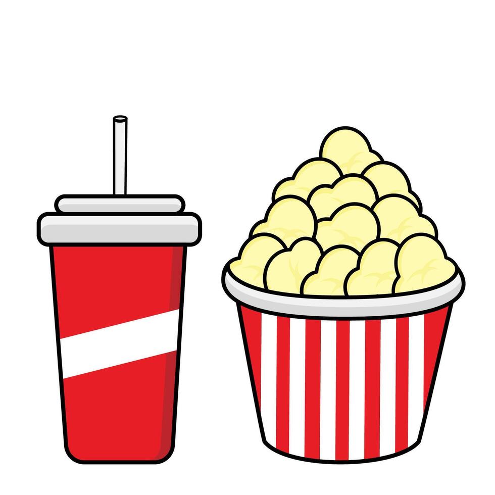Popcorn and soda drink flat icons that can be used in food or drink and movie themed designs vector