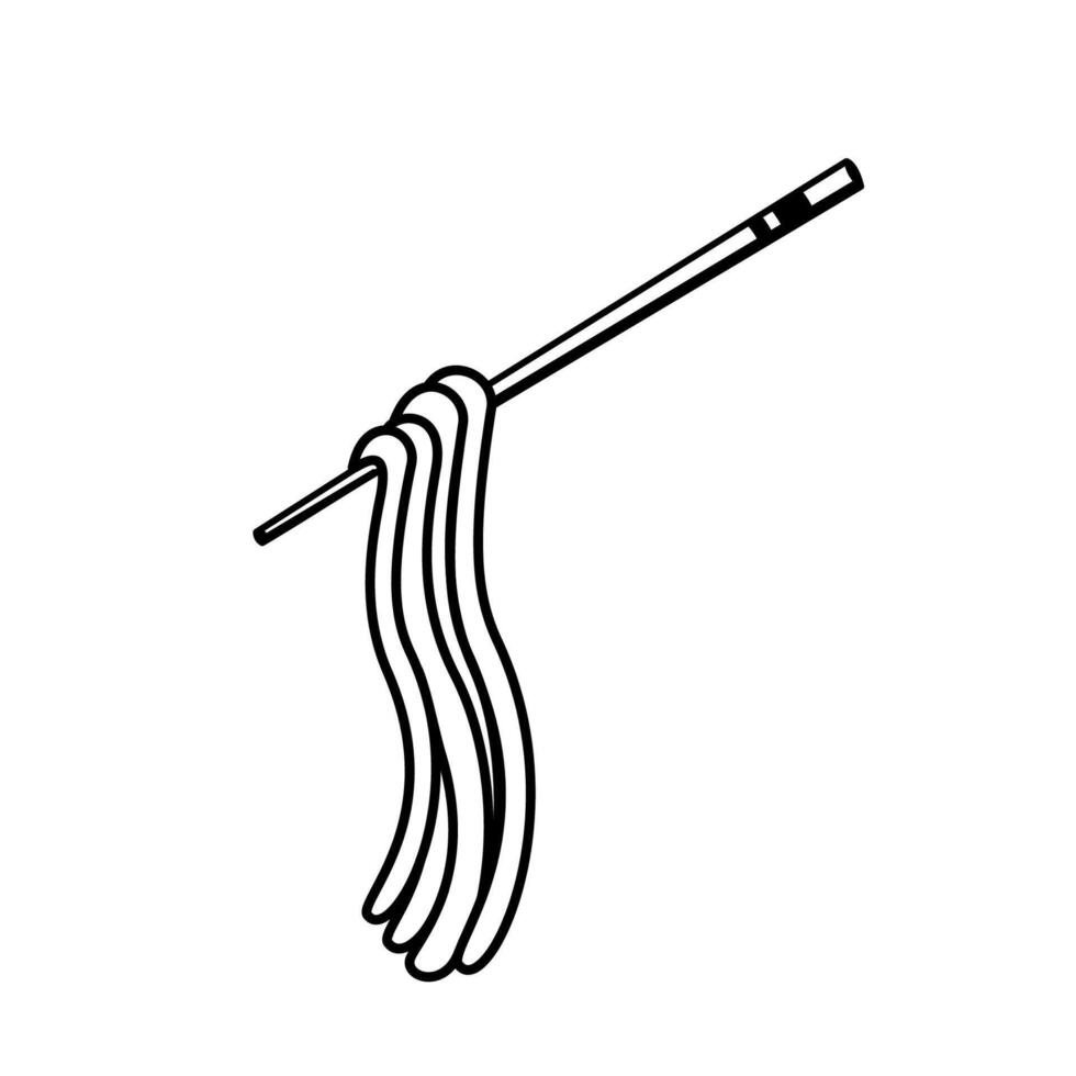 Minimalist Line Art of Noodles Held by Chopsticks, Perfect for Food Logos, Restaurant Branding, Menu Design, and Culinary Illustrations vector