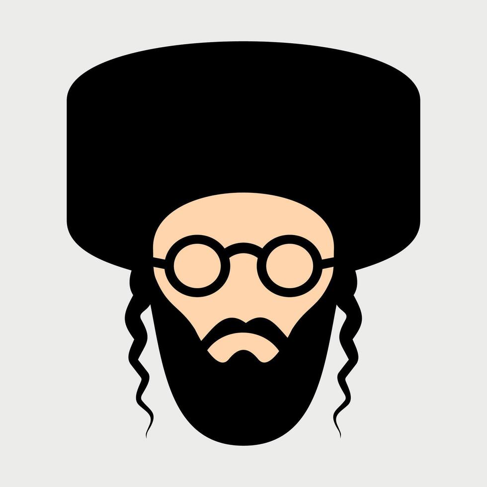 Colored icon of orthodox jew hasid in hat and glasses isolated vector