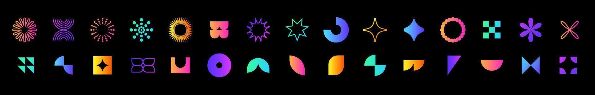 Colorful outline symbols with stars, circles, and geometric forms. vector