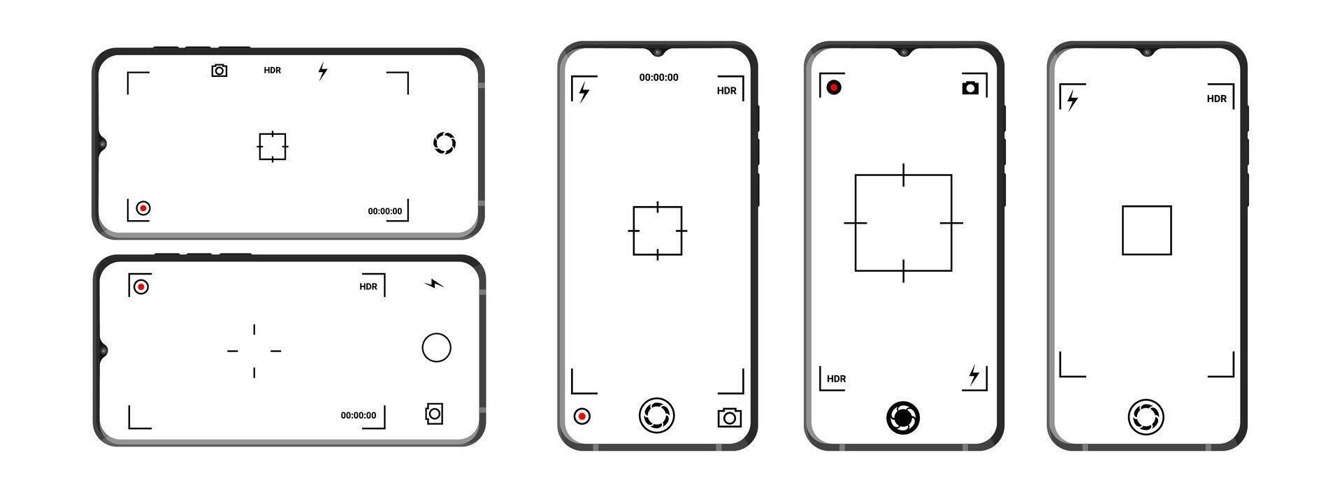Camera app with digital zoom, focus, and timer. vector
