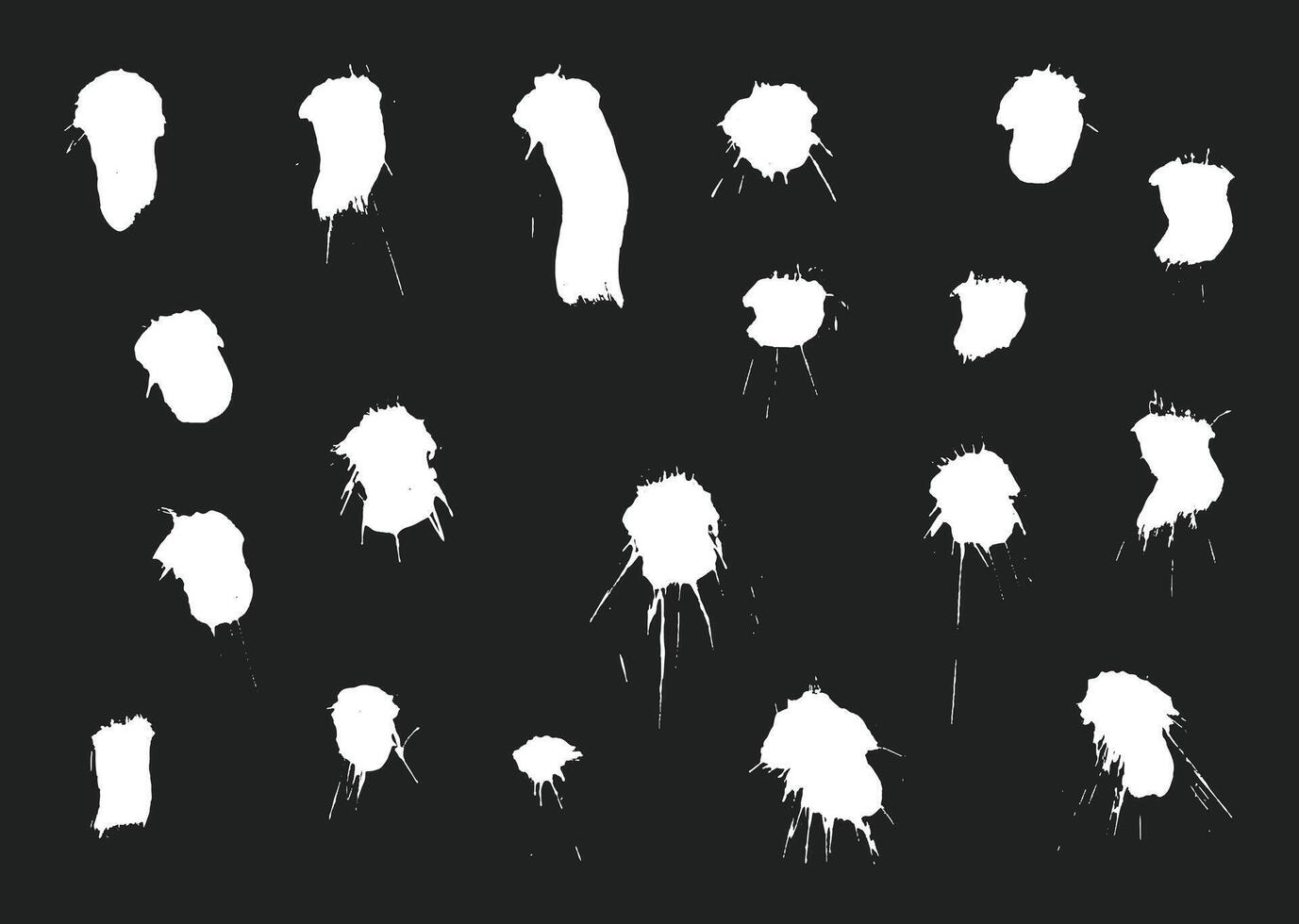 Abstract white paint blot element set. Various splatter shapes design bundle. vector