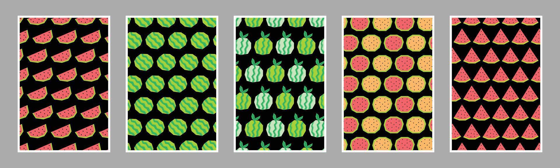Watermelon pattern poster design collection. Fresh fruit slices cover background template set. vector