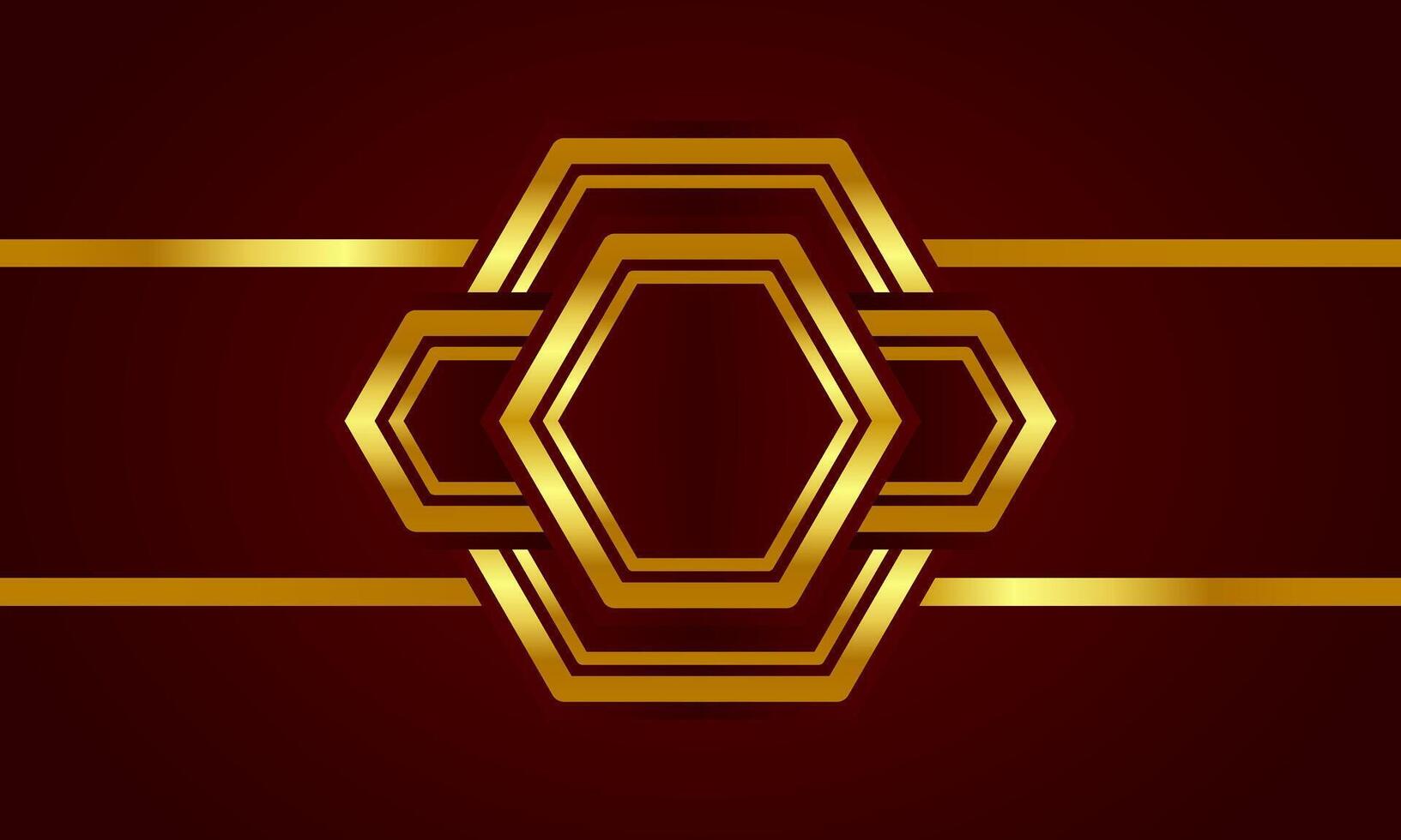 Luxury background with gold hexagonal geometric shapes on dark red gradient vector