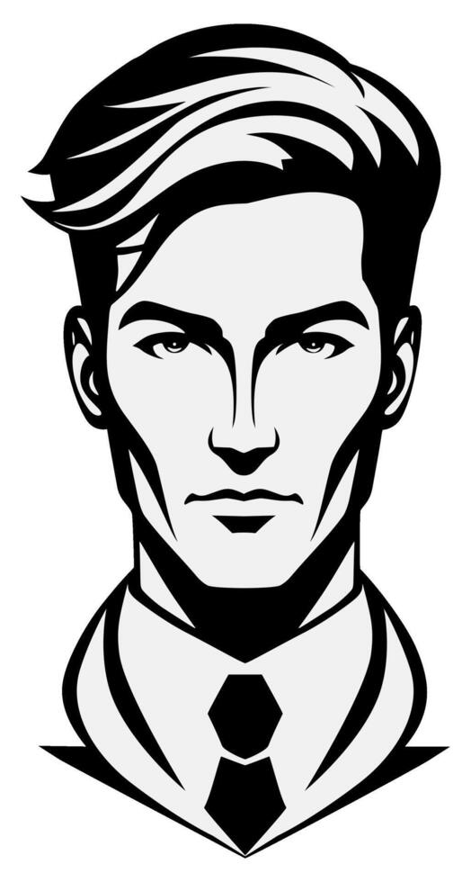 Man slicked-back, smooth hairstyle. Rebellious hair in the 1980s workplace vector