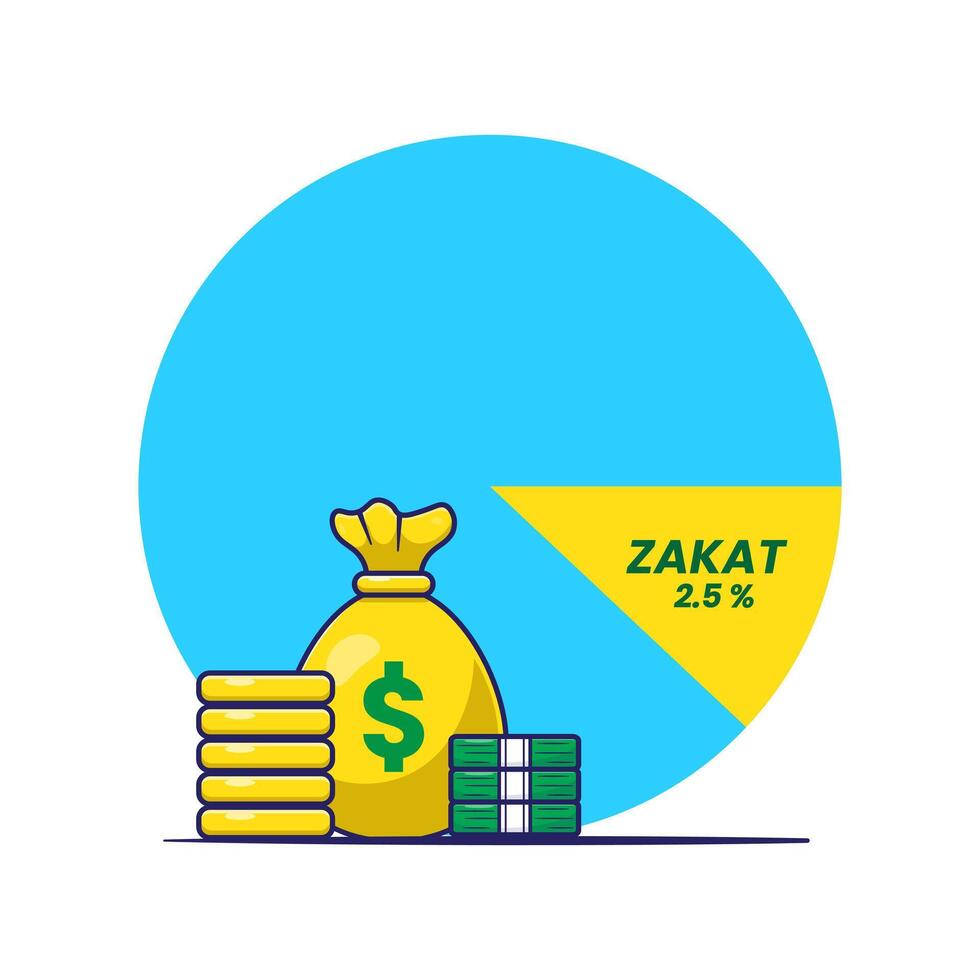 Pay zakat illustration cartoon with cute style concept celebrate eid mubarak event isolated vector