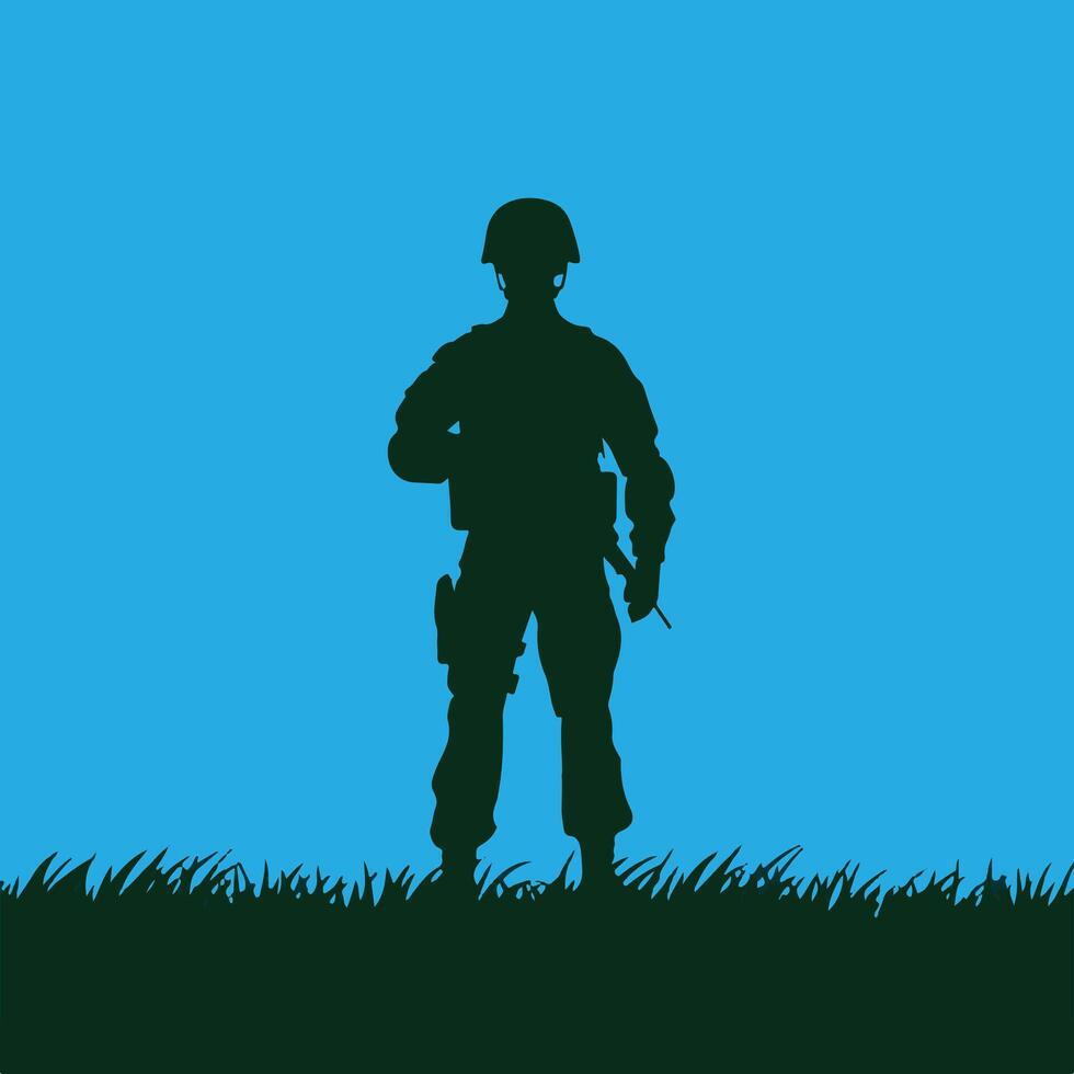USA Solider Standing on Grass With Gun vector