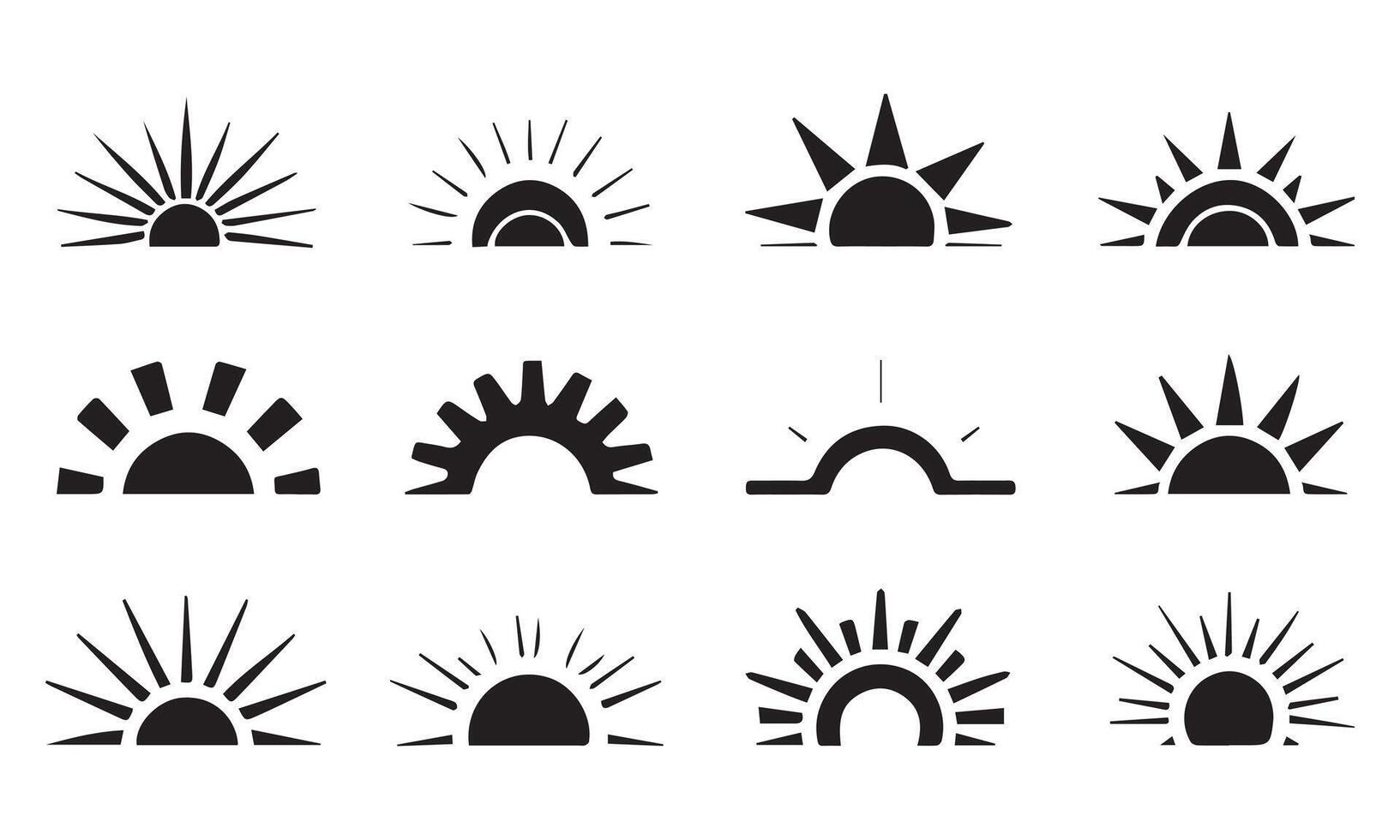 Sun Icon Shilouette Set Isolated With White Background vector