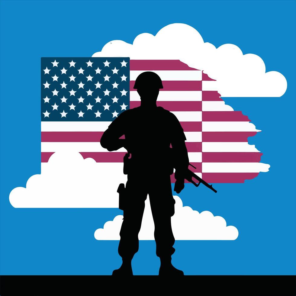 USA Army With Flag and Gun vector
