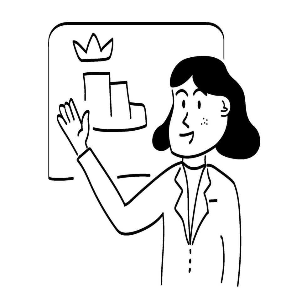 A woman is presenting the results of her work vector
