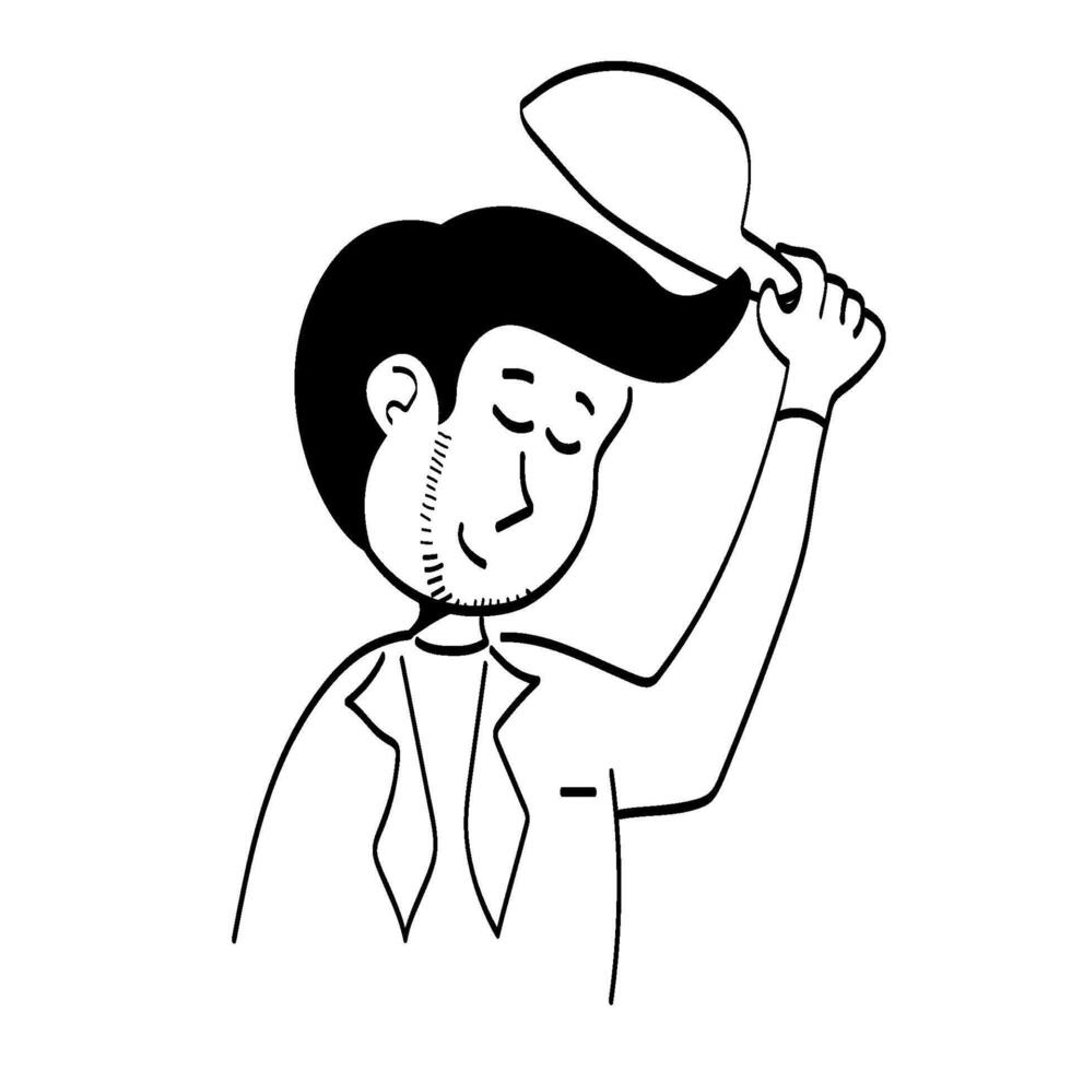 an office worker resigns from his workplace while lifting his hat to show respect vector