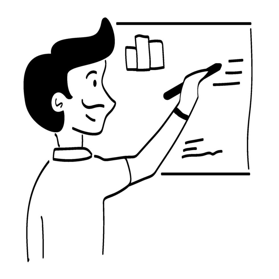A man is pointing to a board with a chart on it vector