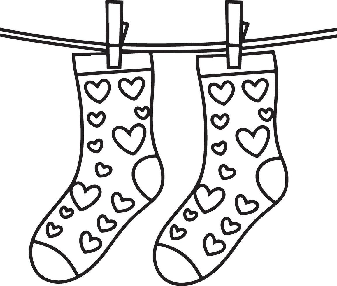 socks hanging on a clothesline with hearts on them vector