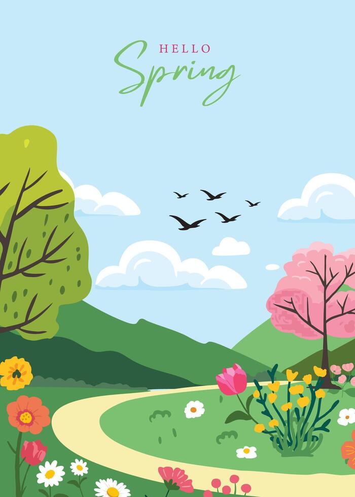 landscape background with mountain and tree vector