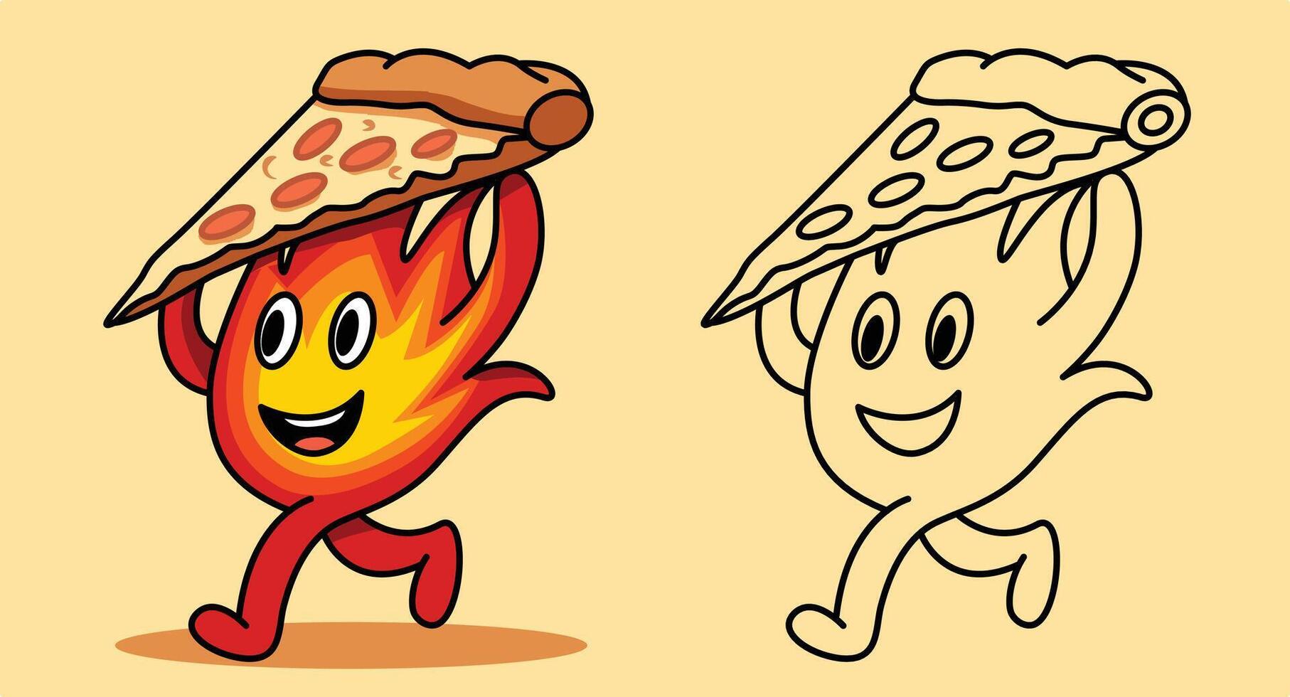 fire mascot carrying pizza. hot pizza illustration vector