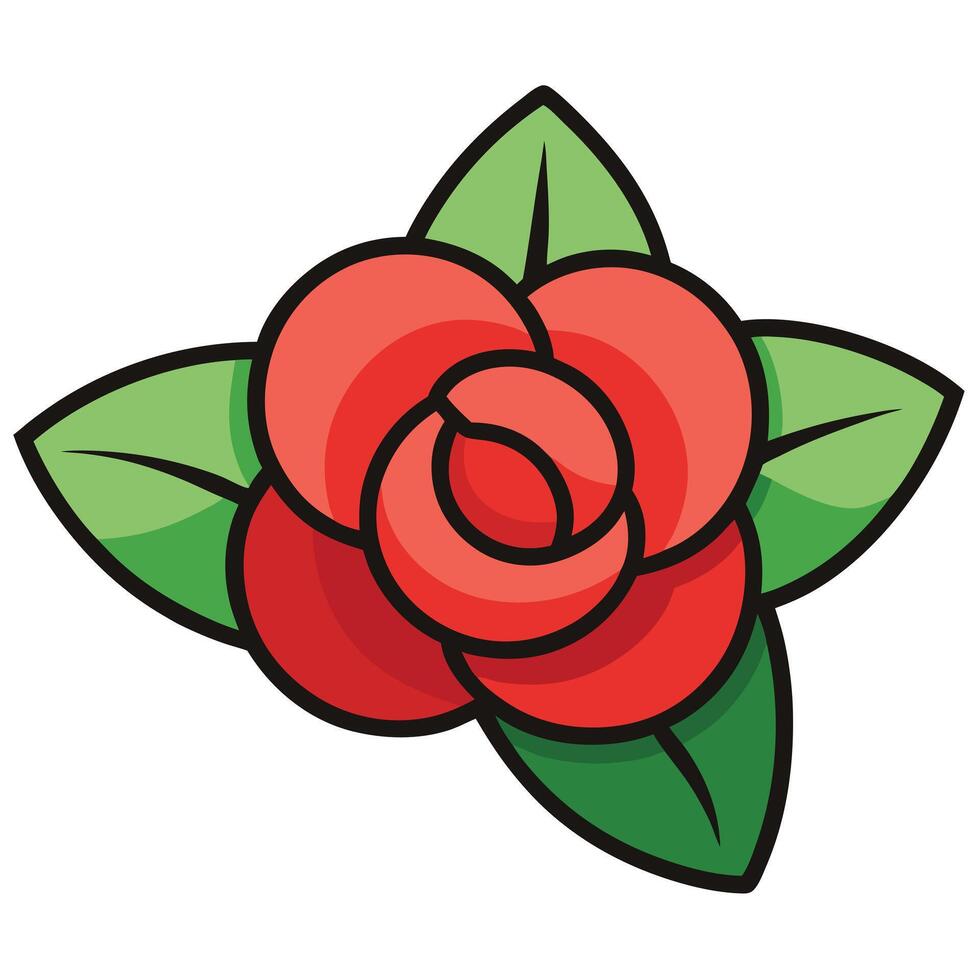 A Vibrant Red Rose with Lush Green Leaves A Simple Yet Elegant Floral Illustration vector
