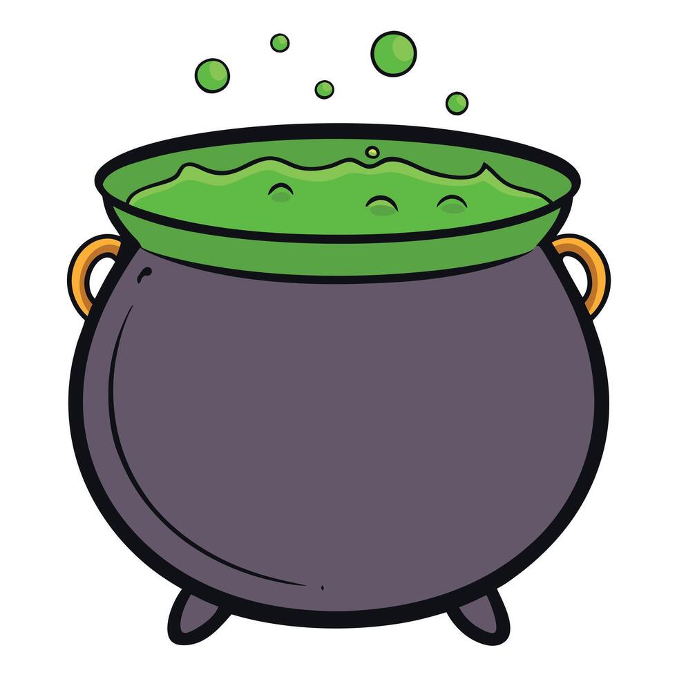A cartoon illustration of a witches cauldron bubbling with green potion vector