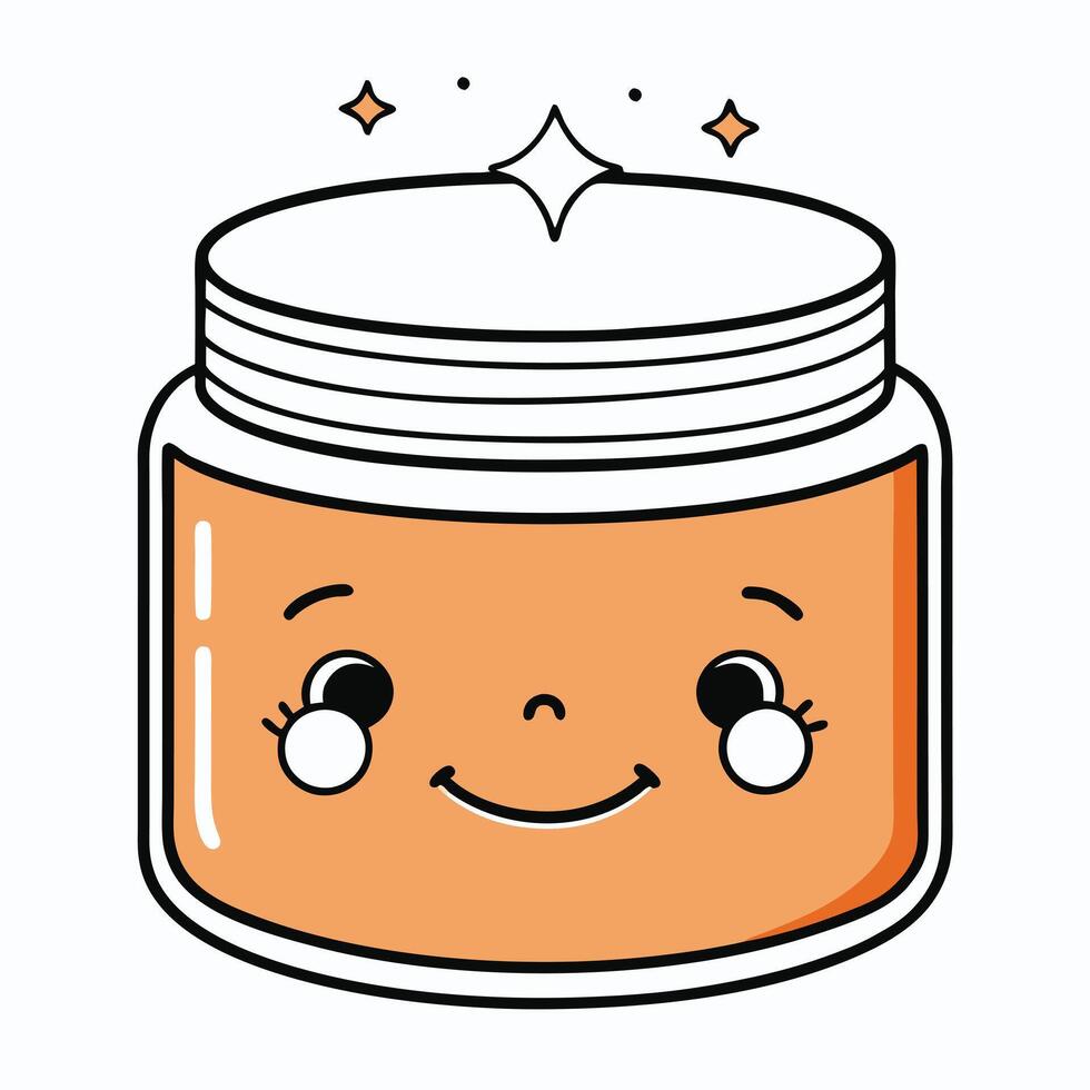 Adorable Cartoon Jar of Facial Cream or Moisturizer with Sparkling Highlights vector