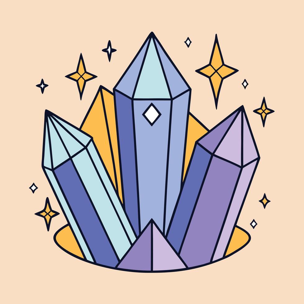 A Cluster of Sparkling Amethyst Crystals and Light Blue Gemstones vector
