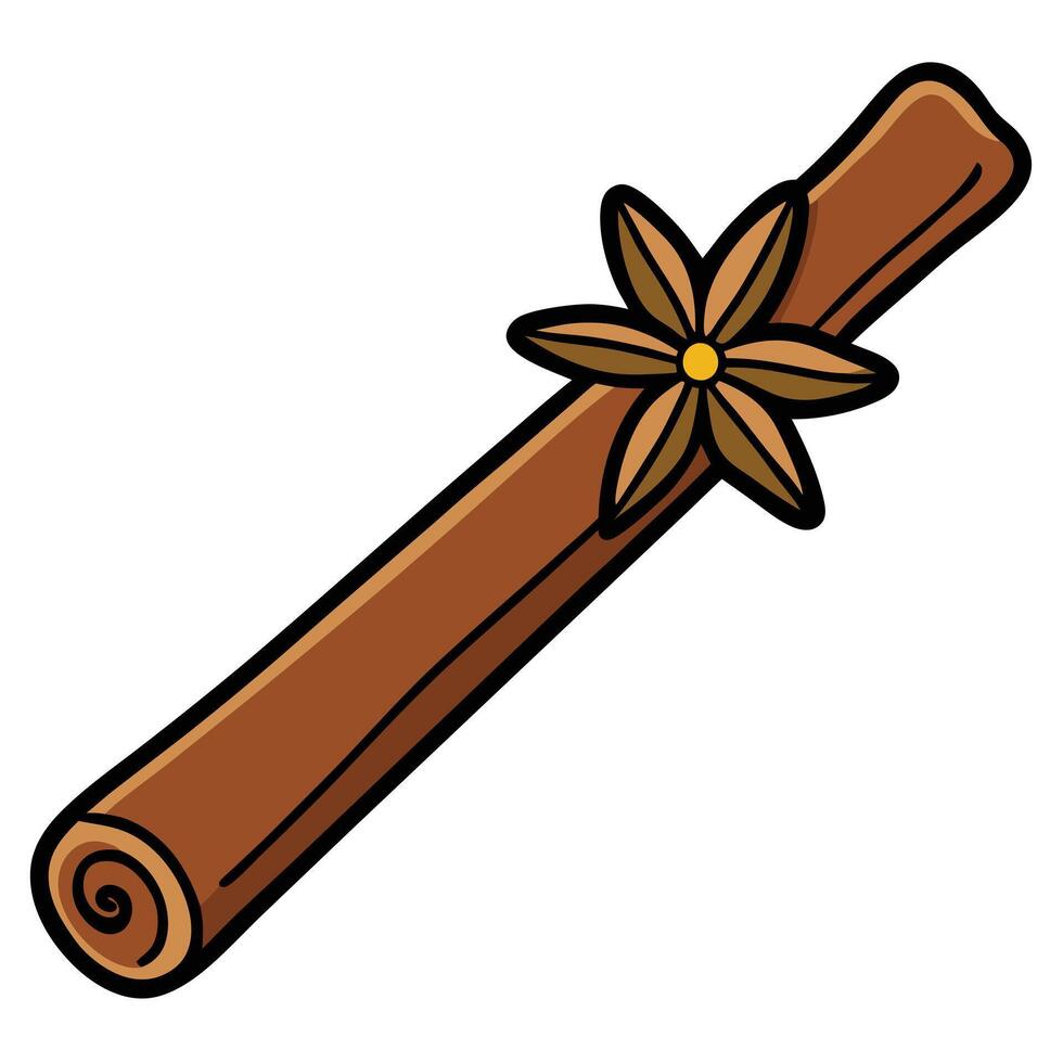 Aromatic Cinnamon Stick with Star Anise Flower Illustration vector