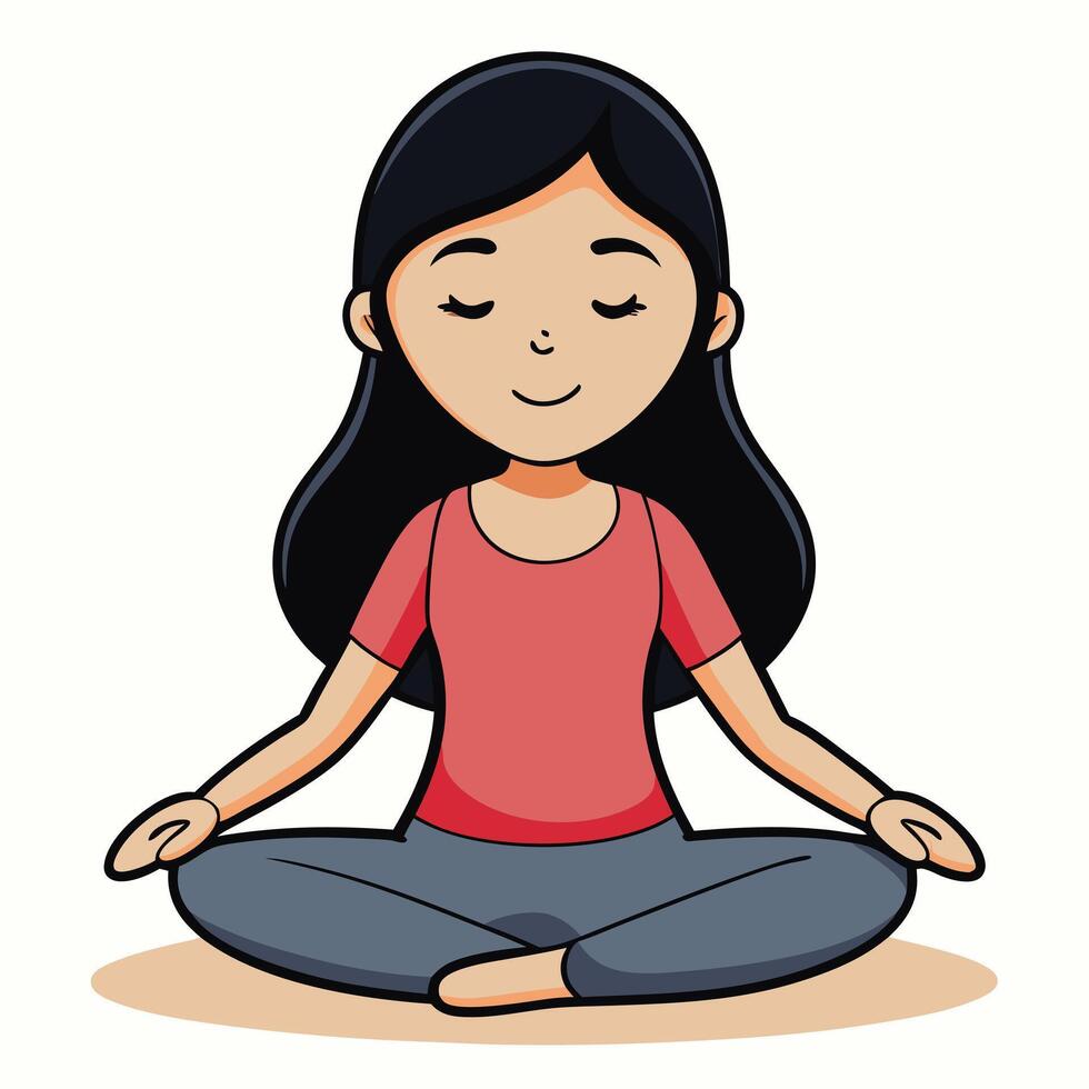 A Young Woman Meditating in a Peaceful Pose Illustration vector