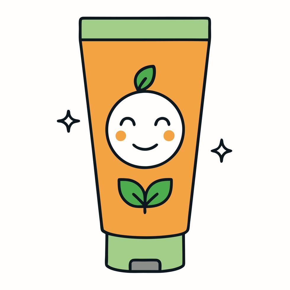 Adorable OrangeScented Tube of Happy Face Moisturizer Cream for Soft Skin vector