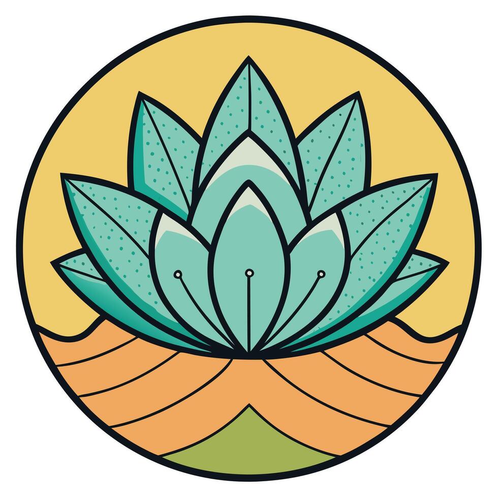 Serene Teal Lotus Blossom in a Circular Sunrise Design vector