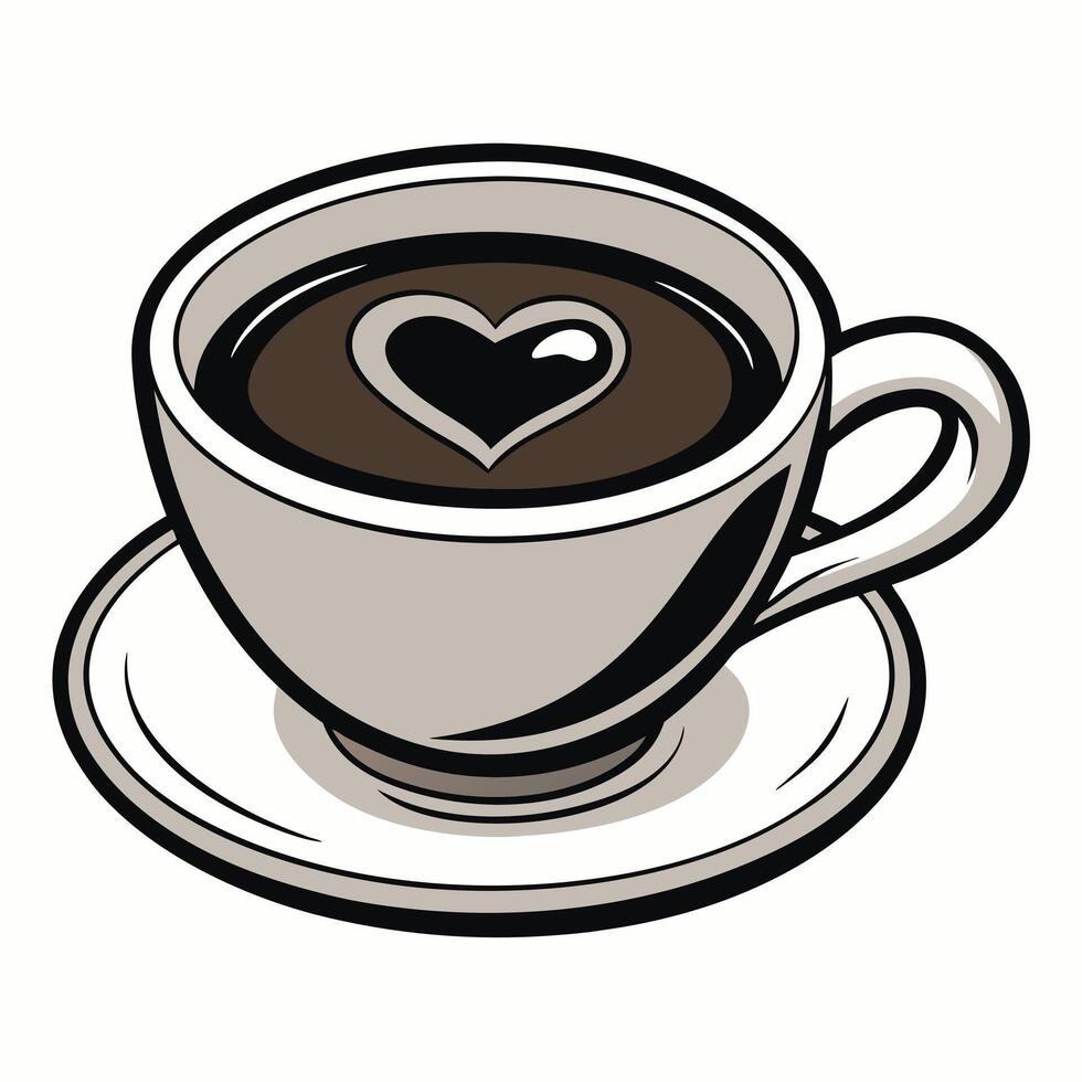 Aromatic Cup of Coffee with a Heart Design in the Foam A Delightful Beverage for Coffee Lovers vector