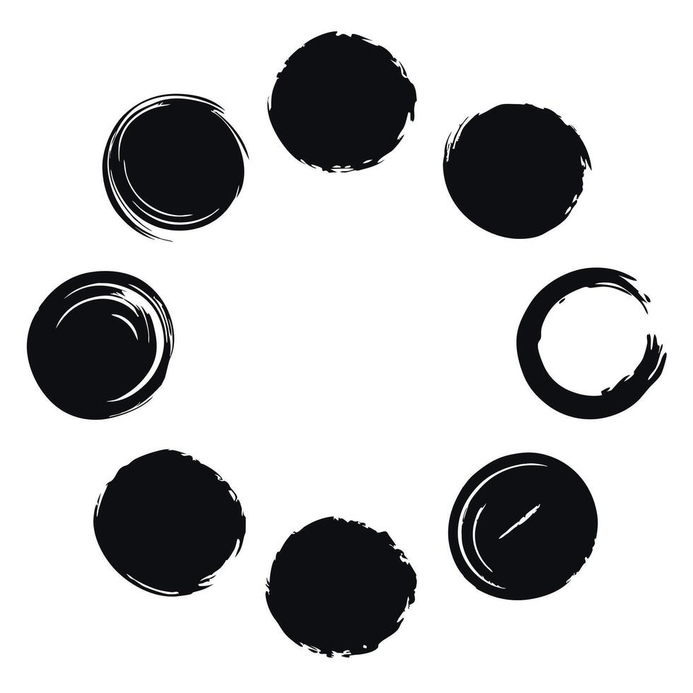 Abstract Circular Design with Eight Black Ink Blobs on White Background vector