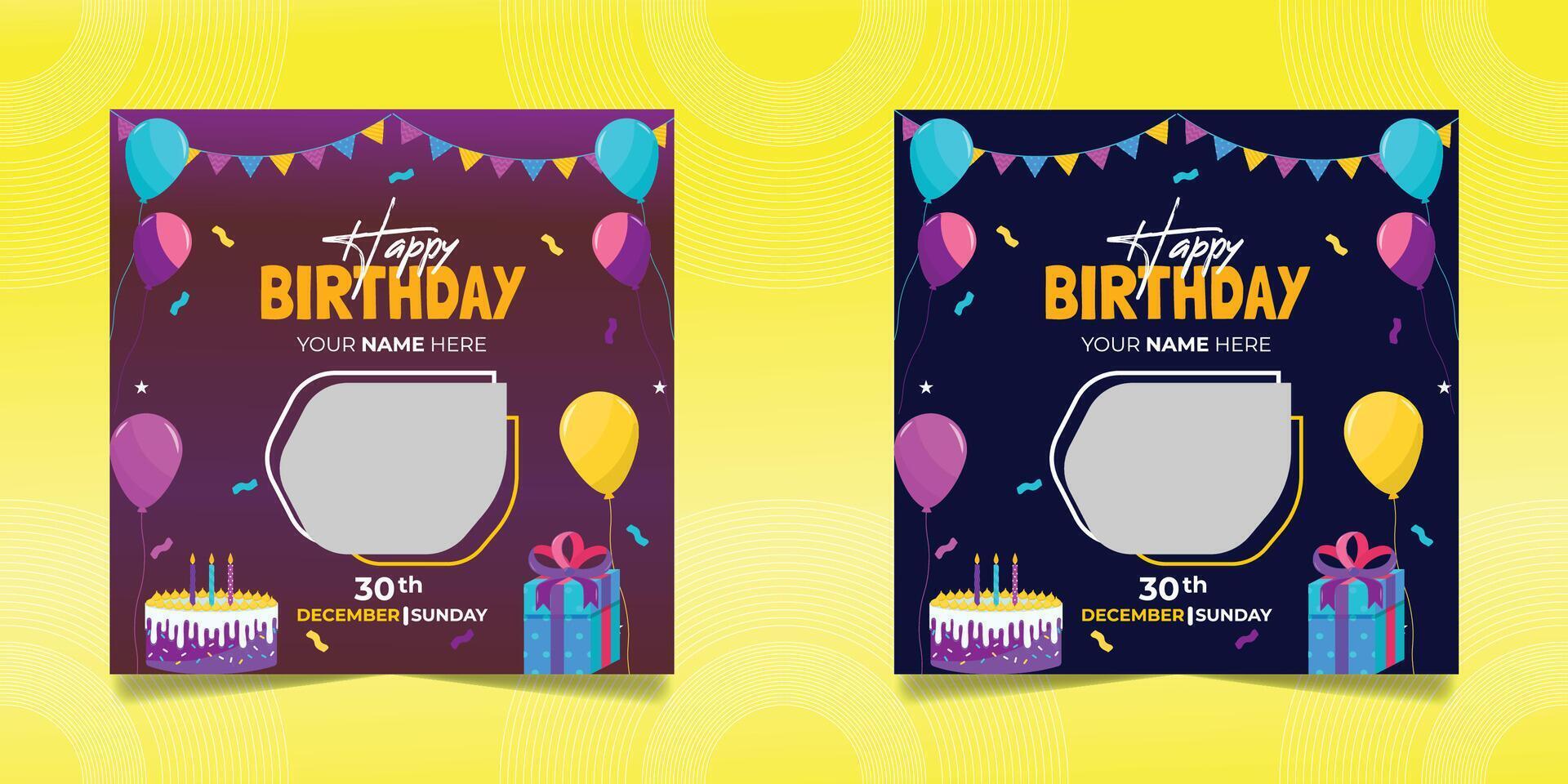 Birthday wishes social media post template, party invitation or greeting card vector