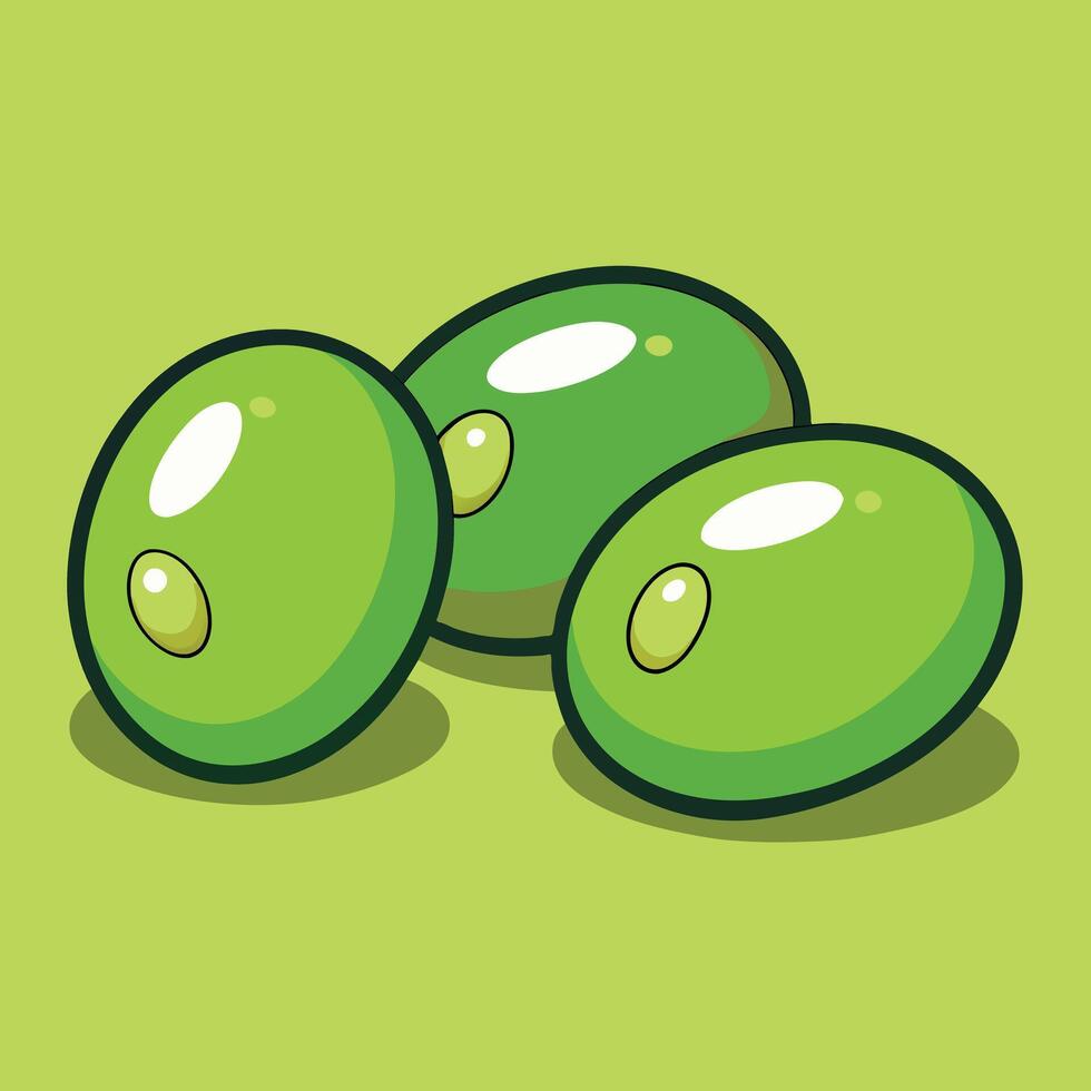 Three Green Peas Illustration Cartoon Style Simple Design vector