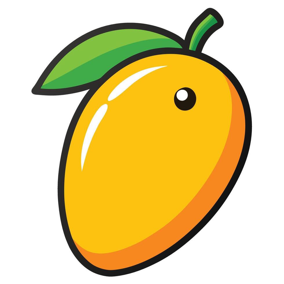 A Cute Cartoon Illustration of a Ripe Yellow Mango with a Green Leaf vector