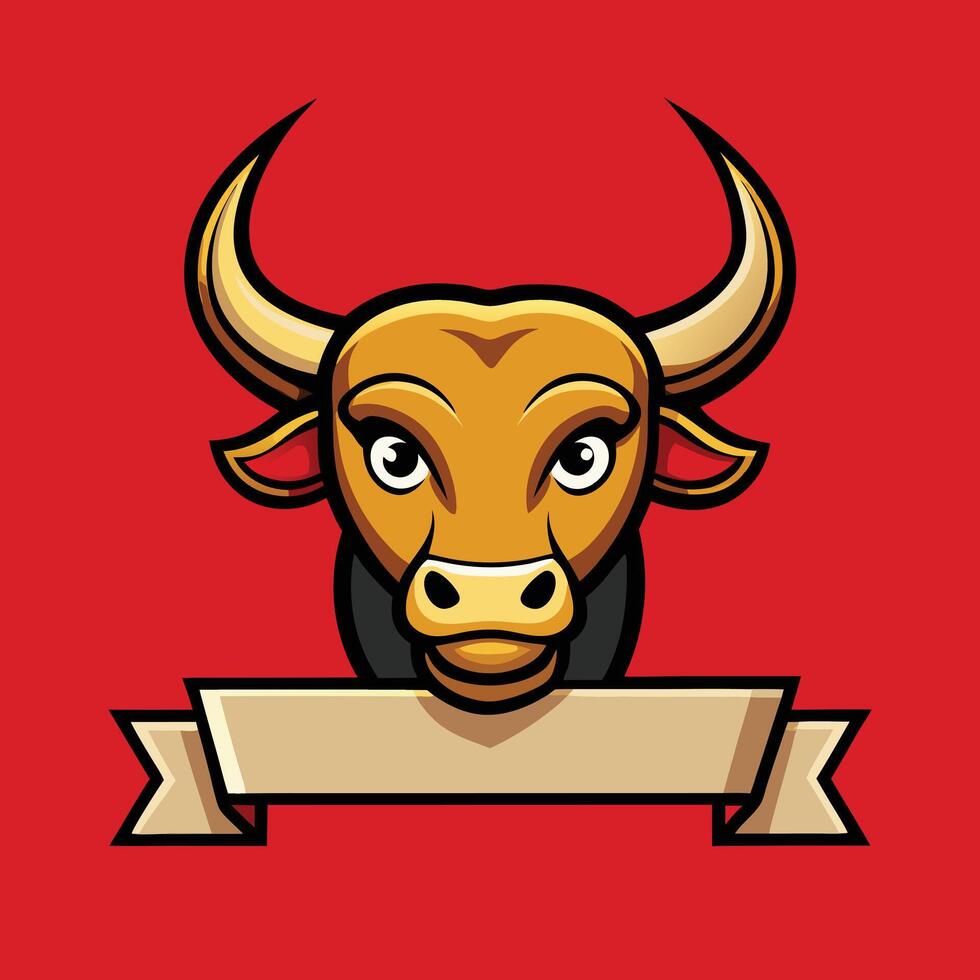 Bull head with banner on red background vector