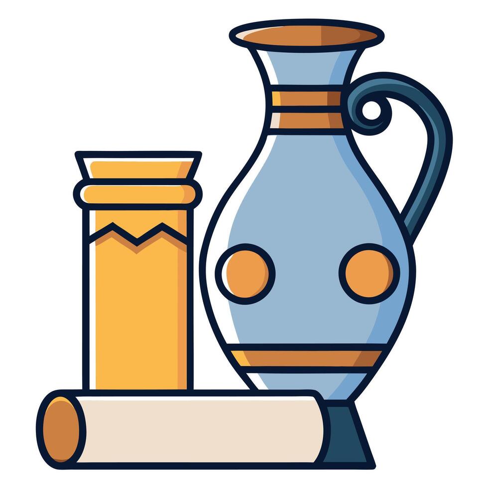 Ancient Greek Pottery Jug with Column and Scroll Illustration vector