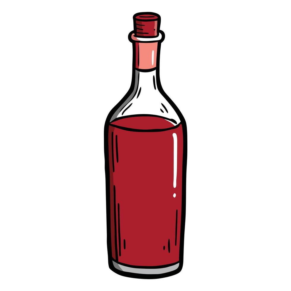 A bottle of red wine with a red liquid inside vector