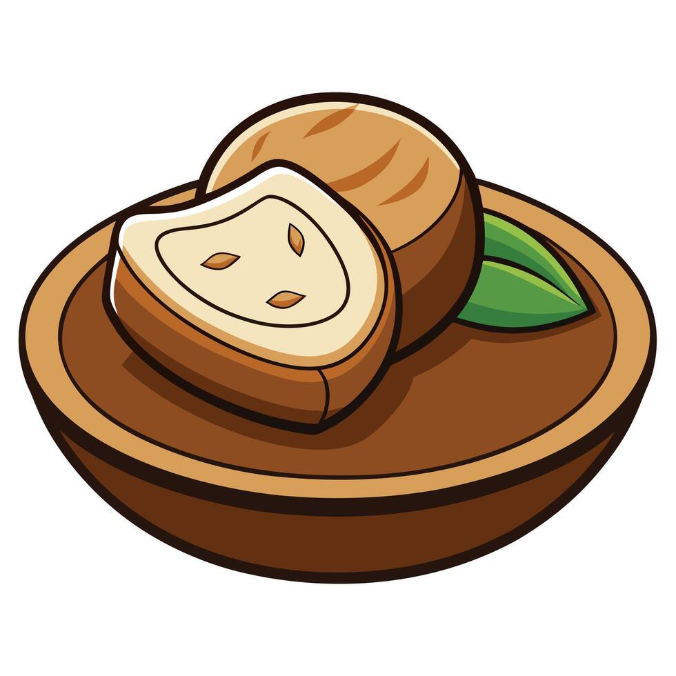 A delicious halved tropical fruit served in a rustic bowl with a garnish vector