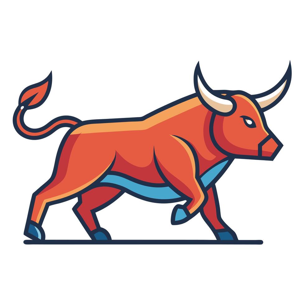 Powerful Red Bull Charging Forward Aggressive Logo Design Illustration vector