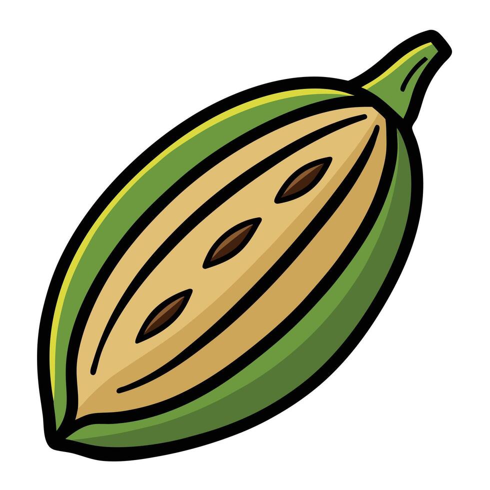 A halved green fruit with visible seeds inside showing its inner beige flesh and outer green rind vector