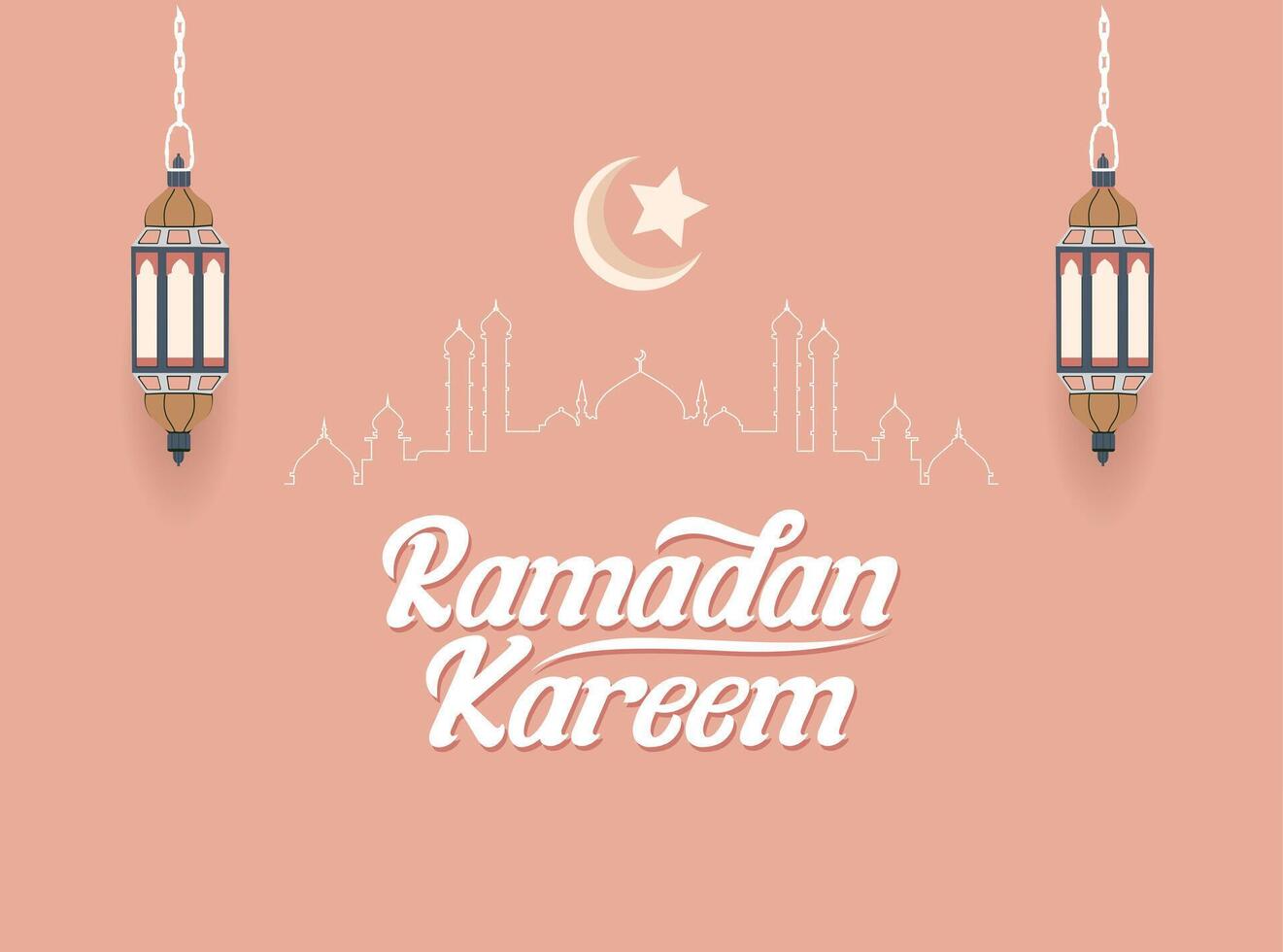 ramadan kareem card design with lanterns and pink background vector
