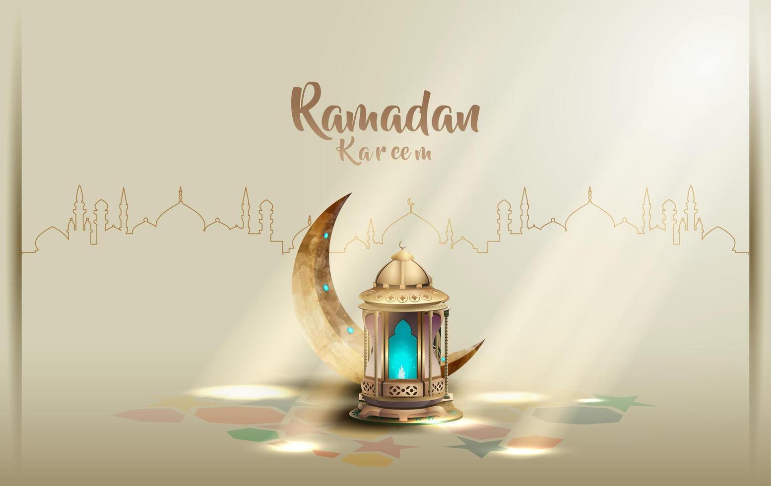 ramadan festival card design. Islamic decoration with unique lanterns and crescent moon vector