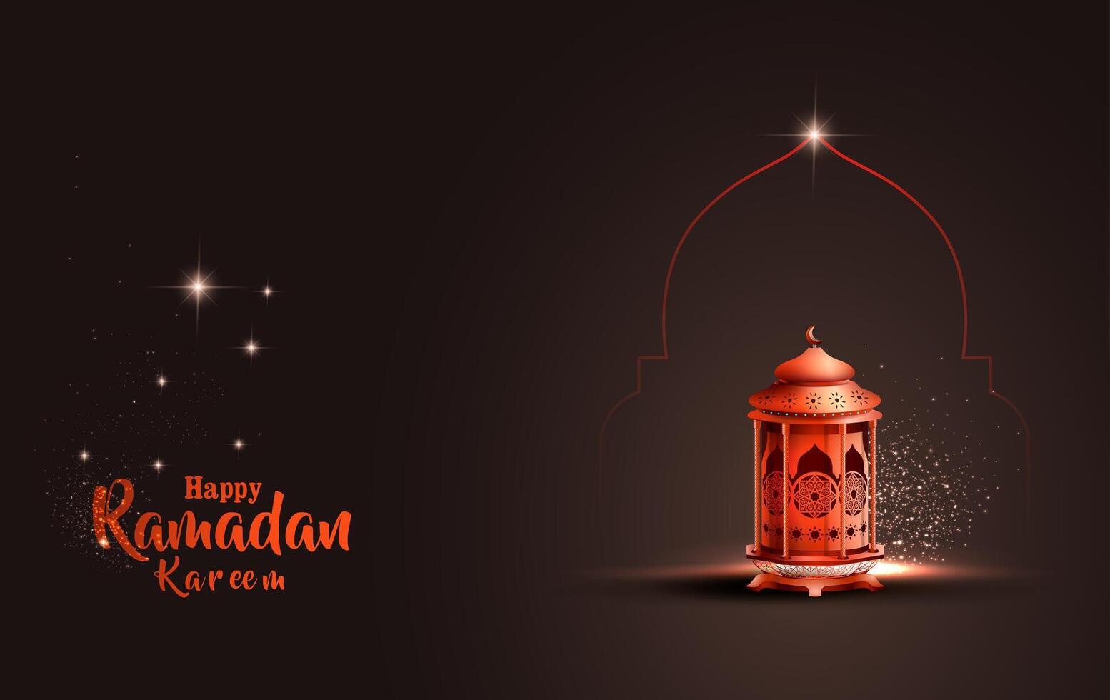 ramadan festival greeting card with red lantern vector