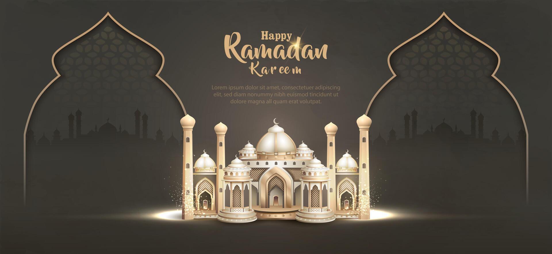 islamic greetings card design with beautiful white mosque vector