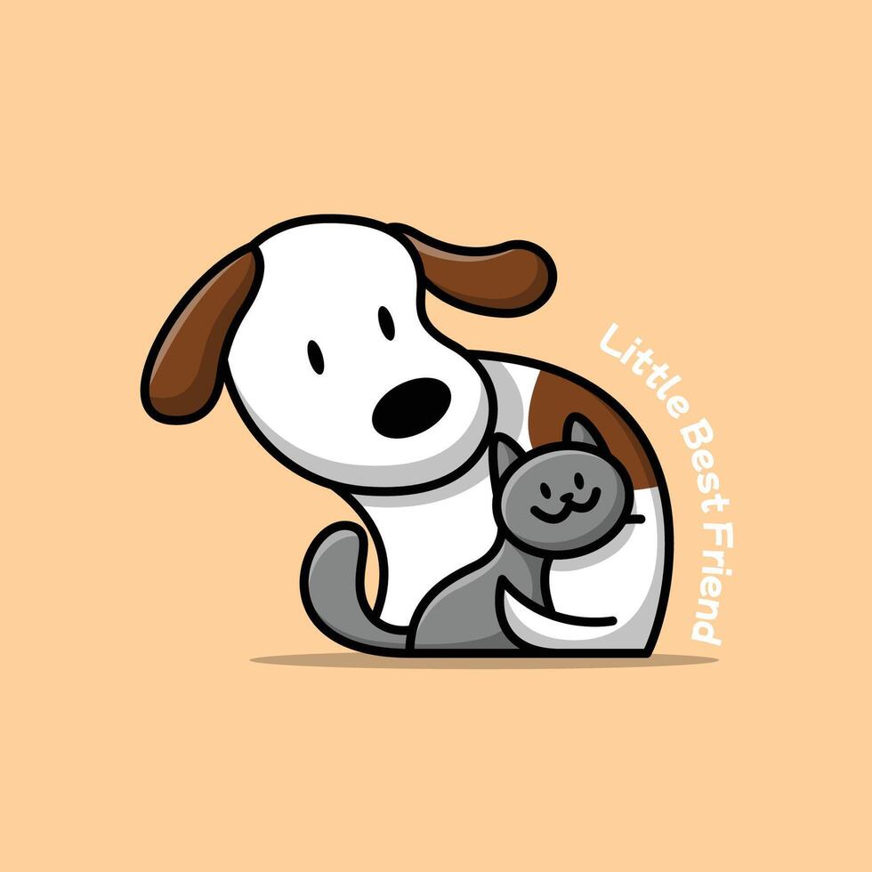CUTE GREY KITTEN IS HUGGING A PUPPY LOGO DESIGN vector